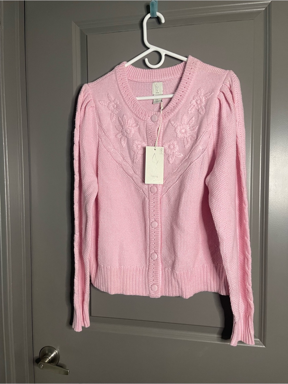 Joie Light Pink Floral Knit Button-Front Cardigan